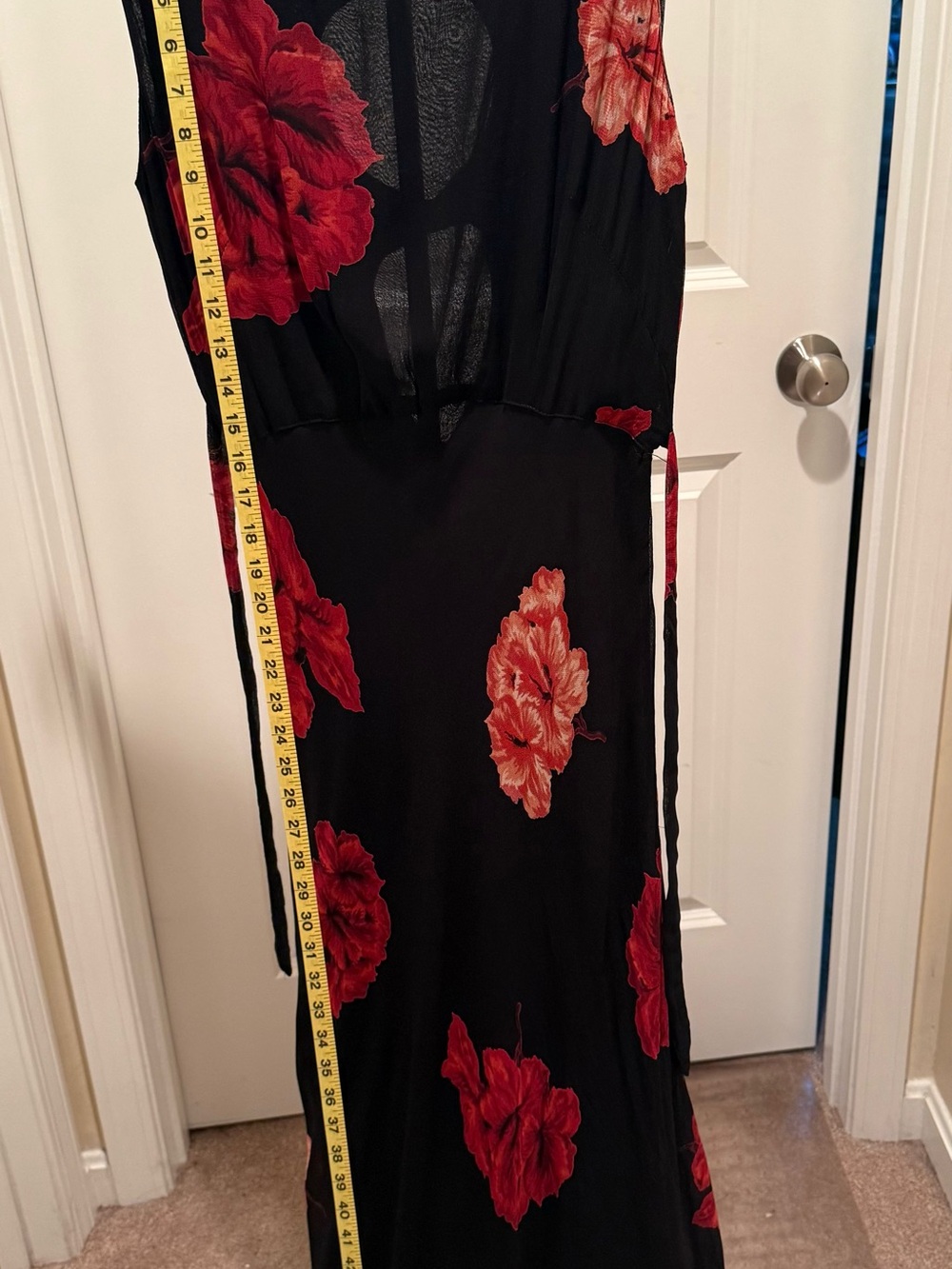 Nostalgia Vintage Y2K Black Floral Maxi Dress with Red Bloom Print - Picture 6 of 15